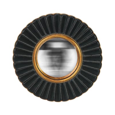 Miroir fleur convexe 20cm noir et doré