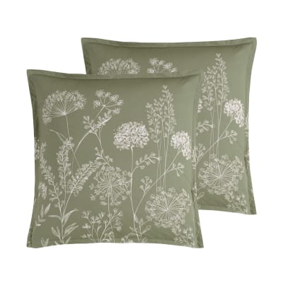 Llot de 2 taies d'oreillers en percale de cot sauge 65x65 cm