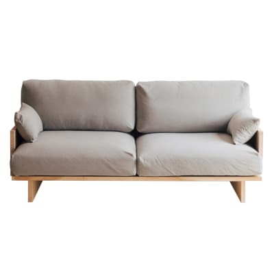 Canapé deux places gris clair en pin massif naturel 183 cm Non verni