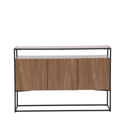 Buffet 3 portes en bois et métal l120cm - bois foncé