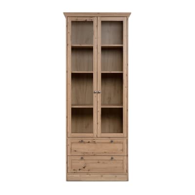 Vitrine avec 2 portes vitrées et 2 tiroirs l80 cm - chêne