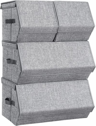 Boîtes de rangement empilables avec couvercle magnétique gris