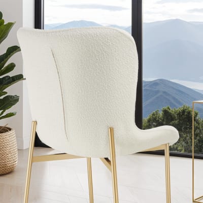 Chaise de salle à manger rembourrée ergonomique tissu bouclette blanc