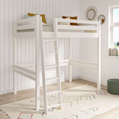 Lit mezzanine 2 places bois massif blanc 120x190 cm