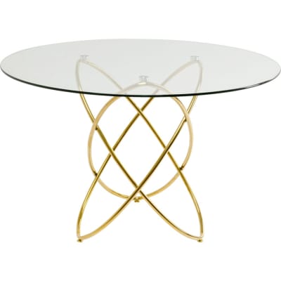 Table à manger ronde 6 personnes en verre et acier doré d120