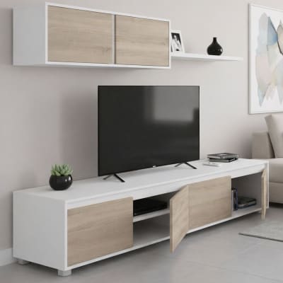 Ensemble mural effet bois blanc, chêne 200x41 cm