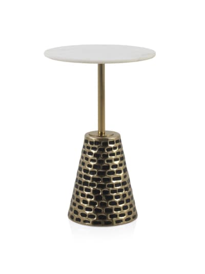Table d'appoint avec base en métal doré et plateau en marbre blanc