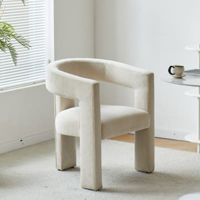 Fauteuil scandinave en velours côtelé beige
