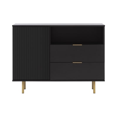 Buffet   noir   2 tiroirs, 1 porte et 1 niche  noir