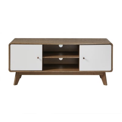 Meuble tv 2 portes décor bois et blanc - l128,5 cm