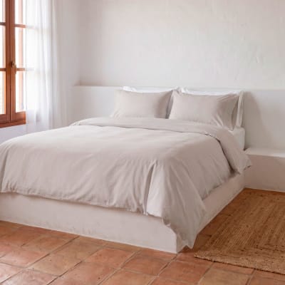 Housse de couette uni 100% coton gris clair 260x240 cm + 2 taie