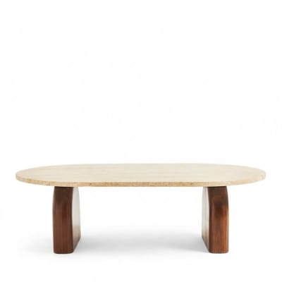 Table basse effet travertin et bois 100x60cm - beige