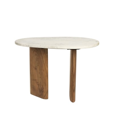 Table d'appoint organique en marbre bois 37x56cm - bois foncé et blanc