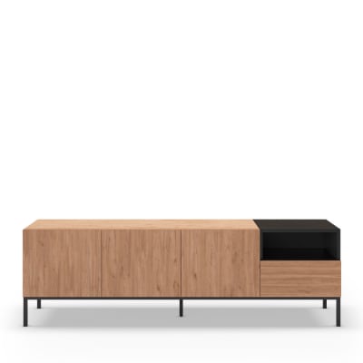 Meuble TV 3 portes 1 tiroir en bois/métal L180cm - Bois clair et noir