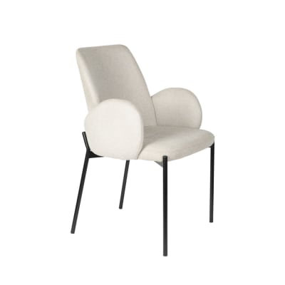 Lot de 2 fauteuils de table en tissu et métal - écru