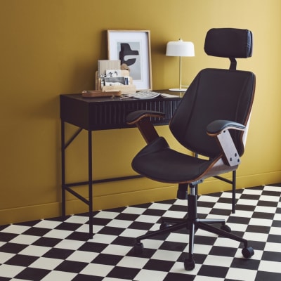 Chaise de bureau effet noyer simili cuir noir