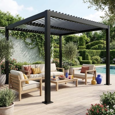 Pergola bioclimatique aluminium et acier 3x3m noir