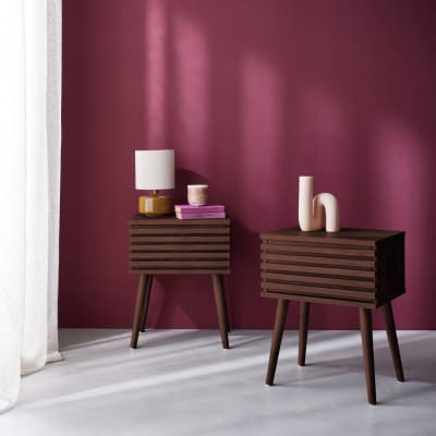 2 tables de chevet en décor bois rainuré noyer