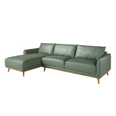 Canapé d'angle gauche en cuir vert