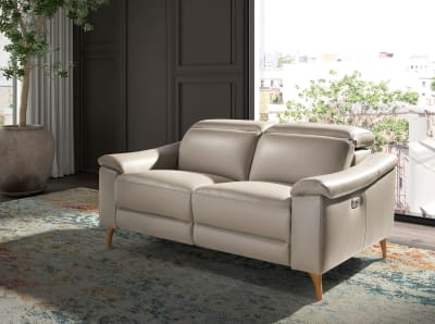 Canapé relax 2 places en cuir gris taupe