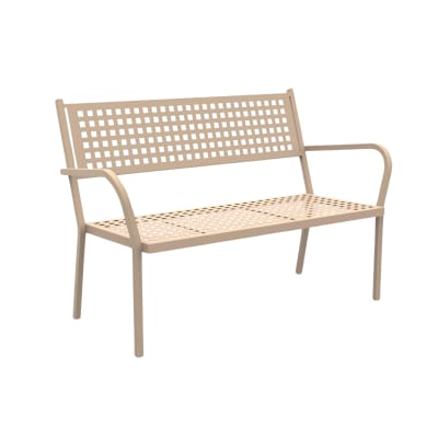 Banc de jardin empilable en métal beige, 125 x 60 cm, hauteur 77 cm