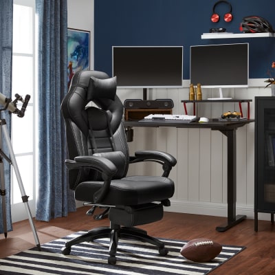 Chaise de bureau repose-pieds télescopique noir d'encre
