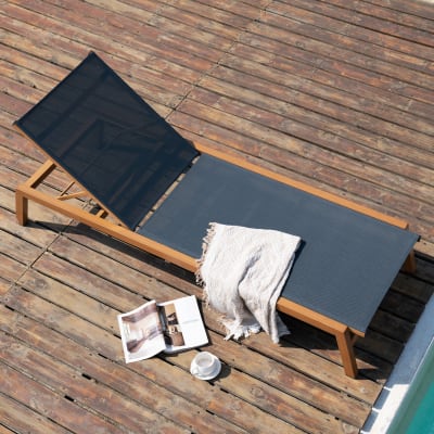 Chaise longue de jardin réglable en aluminium aspect bois, anthracite