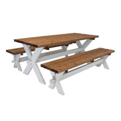Celine Table de Pique Nique et Bancs en Bois 177 cm - Marron/Blanc