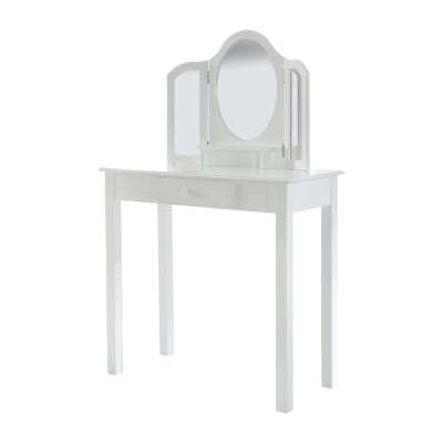 Coiffeuse enfant avec tabouret de rangement en bois blanc