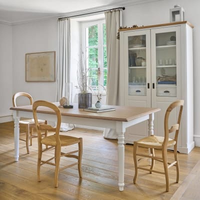 Table à allonge effet bois et blanc 8 à 10 personnes l180