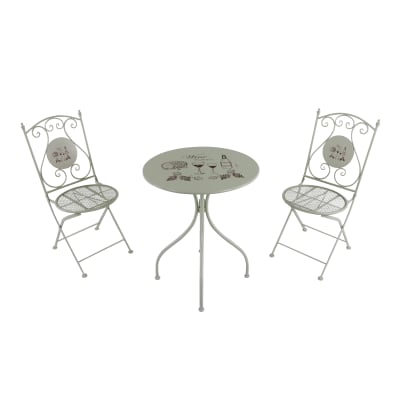 Table bistrot avec 2 chaises à motif de vin, crème