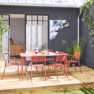 Table de jardin métal 2 fauteuils 4 chaises terracotta