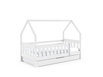 Lit cabane en pin massif coloris blanc 80x160