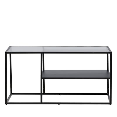 Table basse 2 plateaux en verre et métal - noir