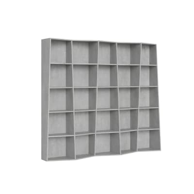 Bibliothèque moderne 5 éléments effet bois gris béton