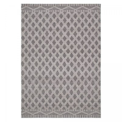 Tapis kilim tissé main en pet motif géométrique, crème 160x230