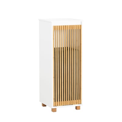 Armoire à linge effet bois gris porte en bambou