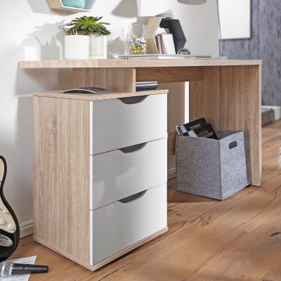 Bureau à 3 tiroirs en aggloméré, chêne sonoma