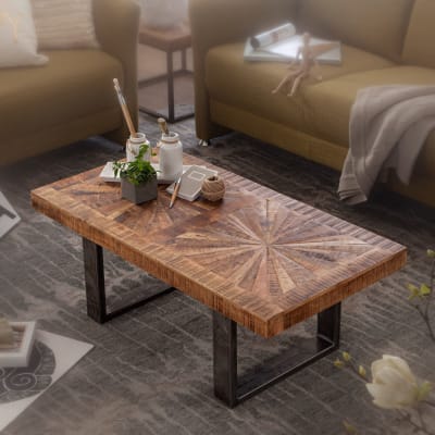Table basse rectangulaire en bois massif de manguier, marron