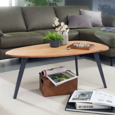 Table basse forme haricot en bois massif d'acacia, marron