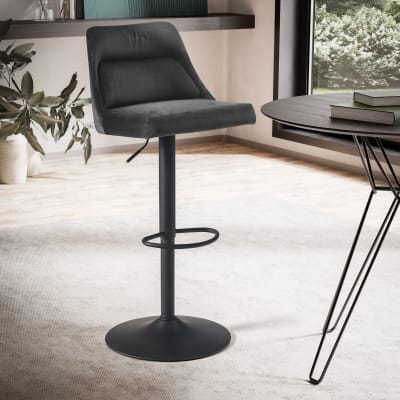 Tabouret de bar réglable en hauteur en velours, gris