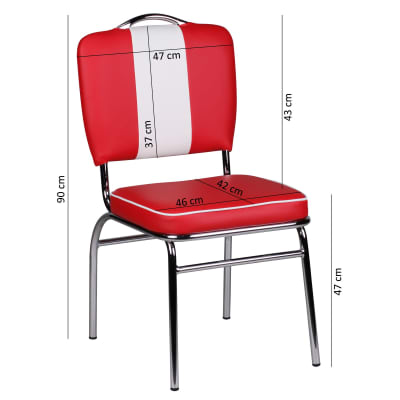 Chaise de salle à manger style american diner en similicuir, rouge