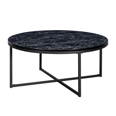 Table basse ronde effet marbre en mdf, noir