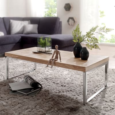 Table basse pieds chromés en bois d'acacia, marron