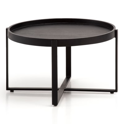 Table basse ronde en bois massif de manguier, noir