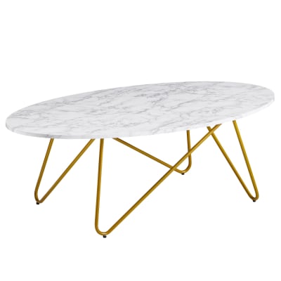 Table basse ovale effet marbre en mdf, blanc
