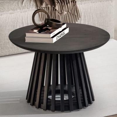 Table basse ronde en bois massif de manguier, noir