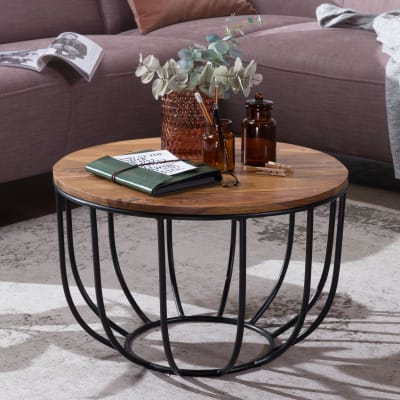 Table basse structure osier en sheesham, marron