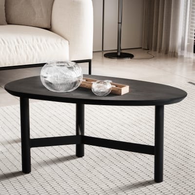 Table basse forme haricot en bois de manguier massif, noir