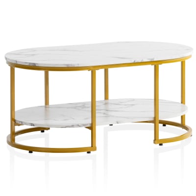 Table basse rectangulaire effet marbre en mdf, blanc